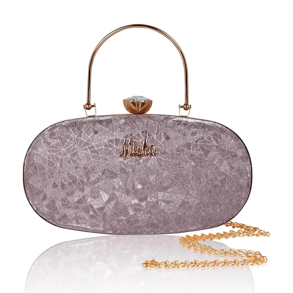 Pink_Cracked_Ice_Metallic_Noir_Glint_Oval_Clutch_For_Women_&_Girls_(23_X_3_X_13_Cm)
