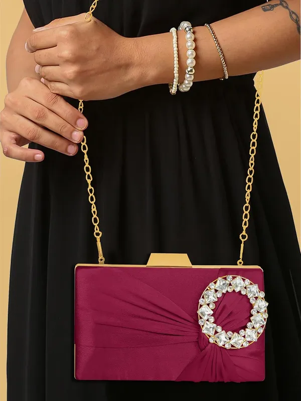 Maroon_Luxurious_Satin_Evening_Clutch_With_Detachable_Chain_Strap_For_Women_&_Girls_(22_X_10_X_15_Cm)