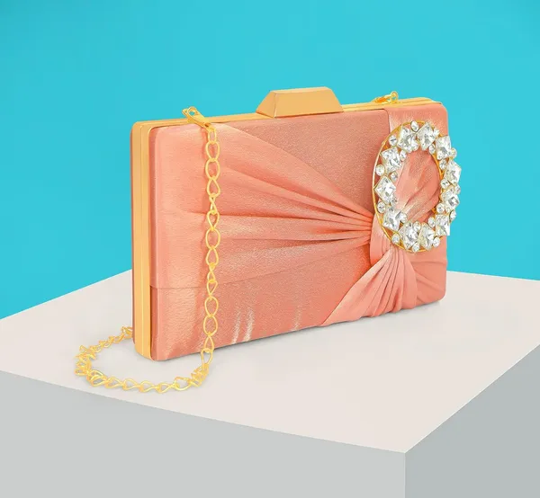 Peach_Luxurious_Satin_Evening_Clutch_With_Detachable_Chain_Strap_For_Women_&_Girls_(22_X_10_X_15_Cm)