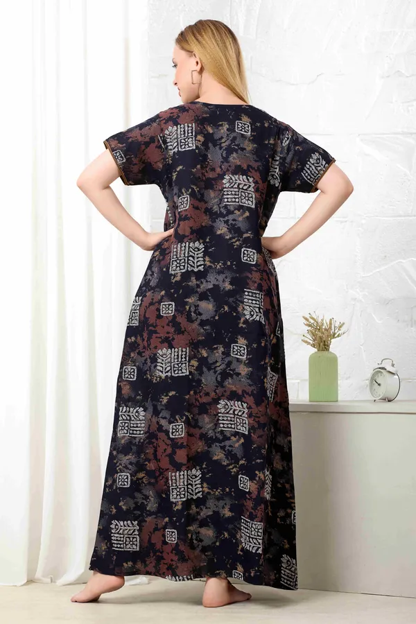 Navy_blue_Ajrakh_style_embroidered__A-line_Alpine__Nighty_for_Women