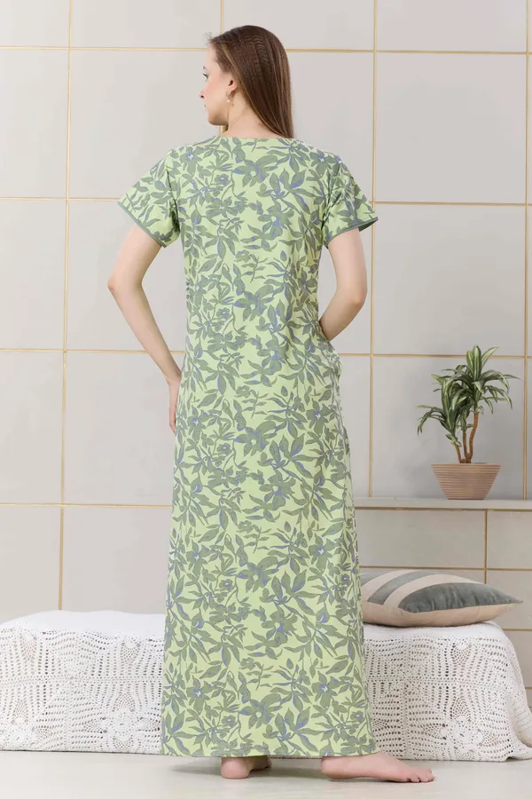 Neon_green_floral__print_hosiery_Night_Dress_with_embroidery_neck_For_Ladies