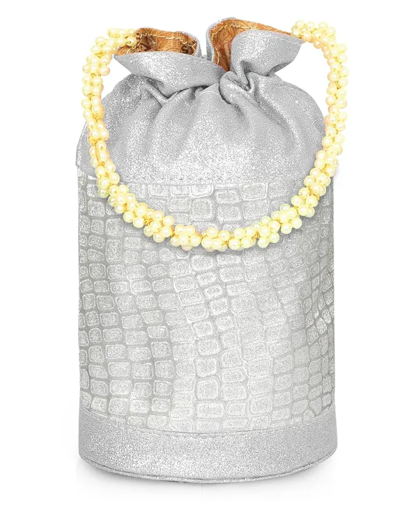 Silver_Opulent_Glow_Potli_Bag_With_Pearl_Handle_For_Women_&_Girls_(12.5_X_12.5_X_20_Cm)