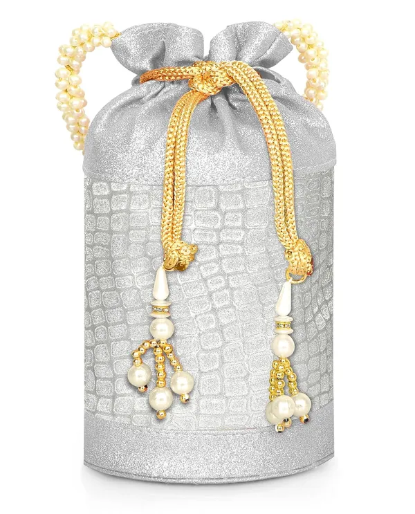 Silver_Opulent_Glow_Potli_Bag_With_Pearl_Handle_For_Women_&_Girls_(12.5_X_12.5_X_20_Cm)