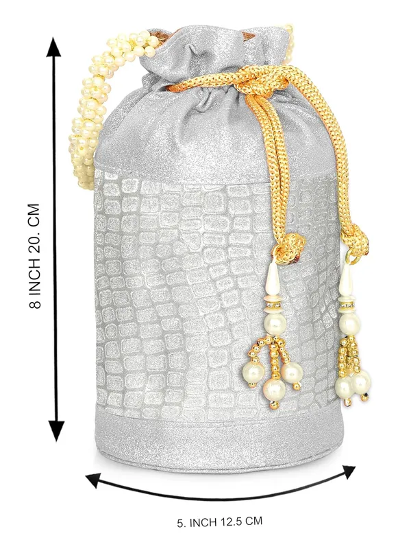 Silver_Opulent_Glow_Potli_Bag_With_Pearl_Handle_For_Women_&_Girls_(12.5_X_12.5_X_20_Cm)