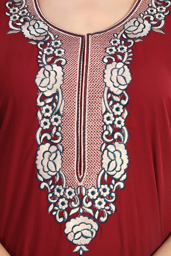 Maroon_plain_Cotton_blend_Night_Dress_For_Ladies