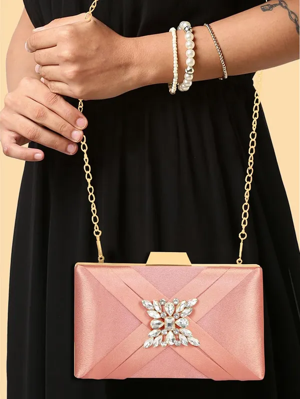 Peach_Premium_Satin_With_Shiny_Texture_Diamond_Clutch_For_Women_&_Girls_(22_X_10_X_15_Cm)
