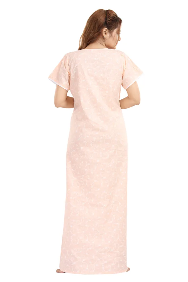 Peach_Floral_Pure_Cotton_Night_Dress_For_Ladies