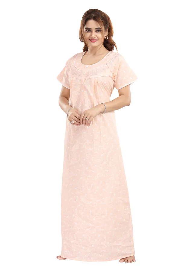 Peach_Floral_Pure_Cotton_Night_Dress_For_Ladies