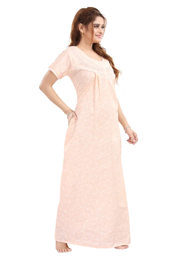 Peach_Floral_Pure_Cotton_Night_Dress_For_Ladies