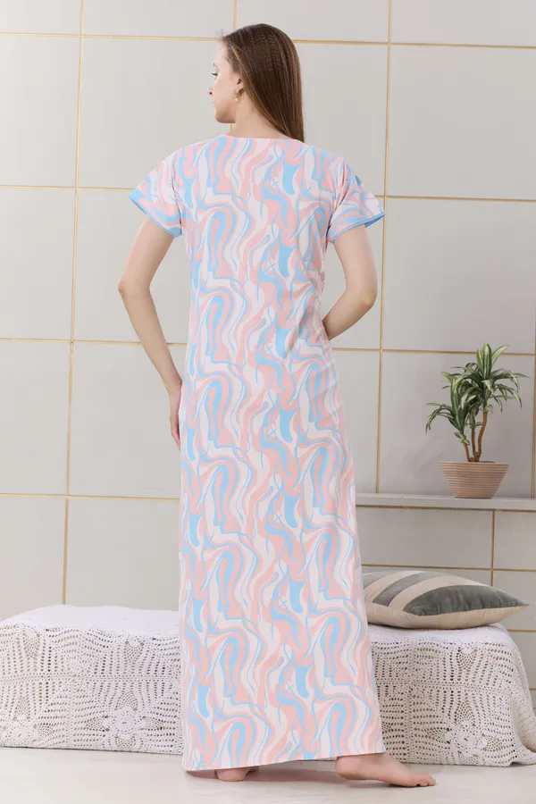 Peach_floral__print_hosiery_Night_Dress_with_embroidery_neck_For_Ladies