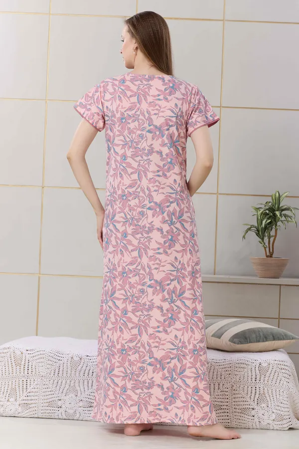 Peach_floral__print_hosiery_Night_Dress_with_embroidery_neck_For_Ladies