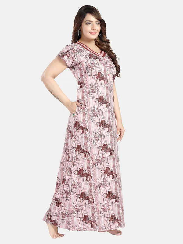 Peach_floral_pure_Cotton__Nighty_for_Women