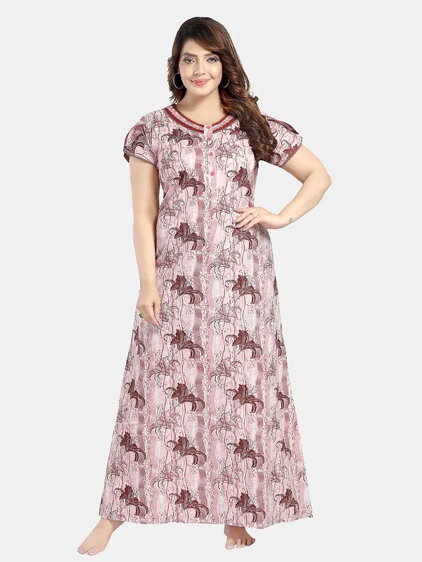 Peach_floral_pure_Cotton__Nighty_for_Women