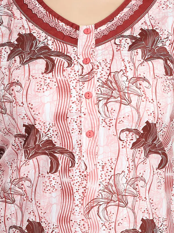 Peach_floral_pure_Cotton__Nighty_for_Women