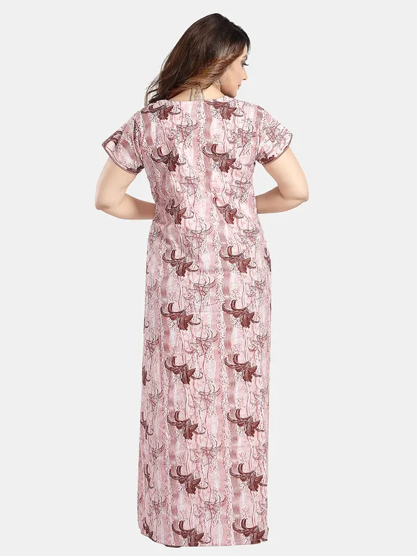 Peach_floral_pure_Cotton__Nighty_for_Women