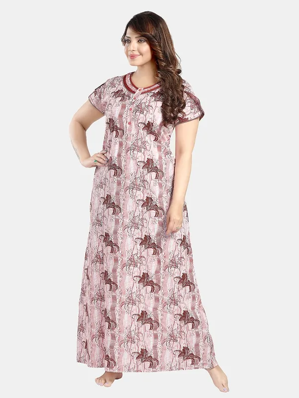 Peach_floral_pure_Cotton__Nighty_for_Women