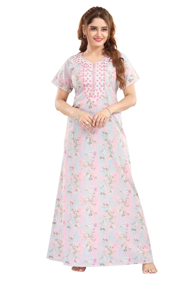 Pink_Floral_Cotton_blend_Night_Dress_For_Ladies