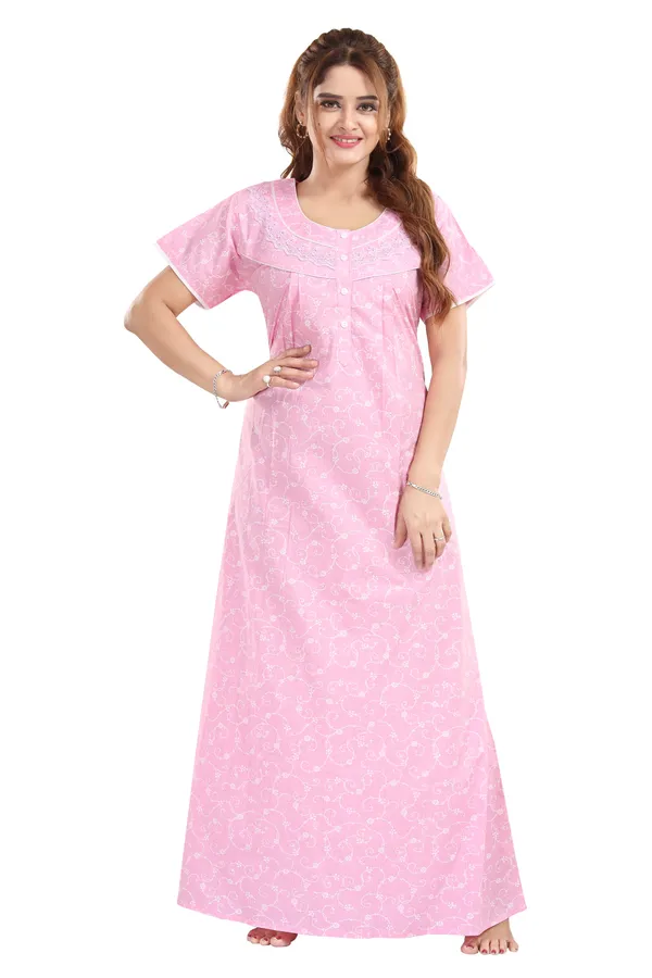 Pink_Floral_Pure_Cotton_Night_Dress_For_Ladies