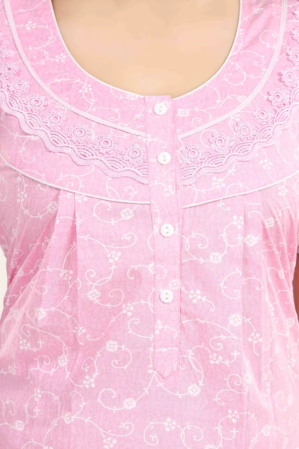 Pink_Floral_Pure_Cotton_Night_Dress_For_Ladies