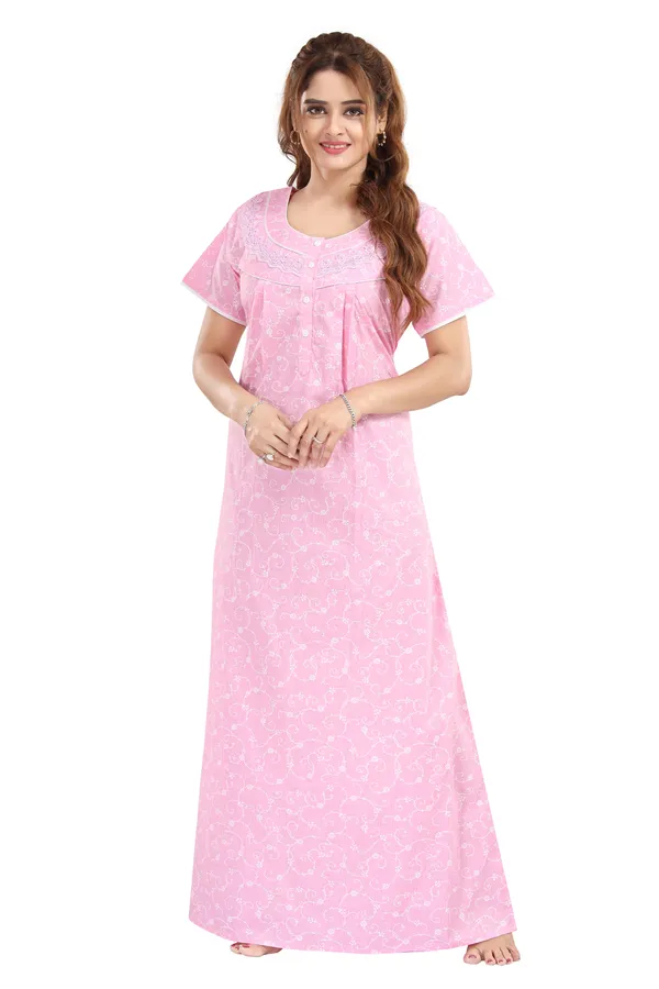 Pink_Floral_Pure_Cotton_Night_Dress_For_Ladies