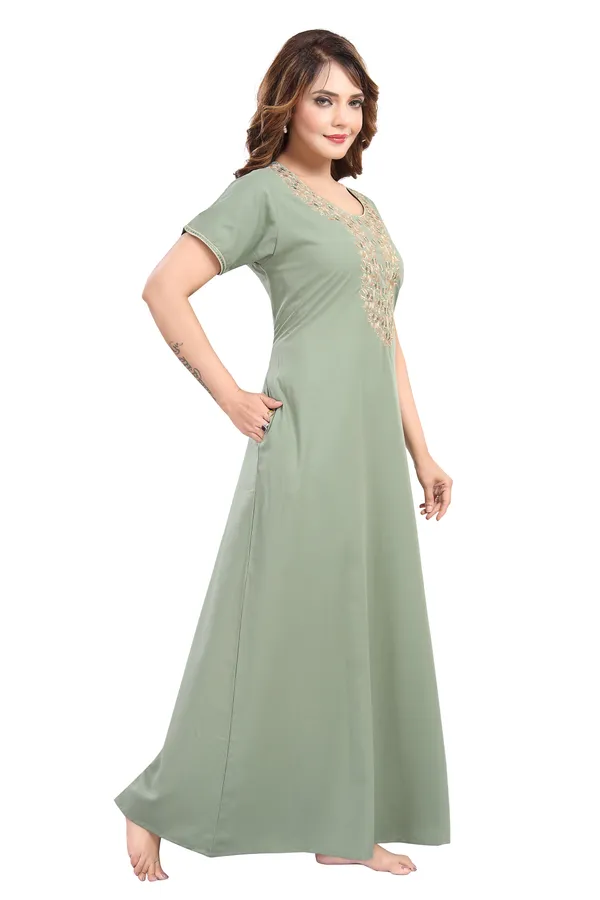 Pista_green_Cotton_Blend_Nighty_For_Women