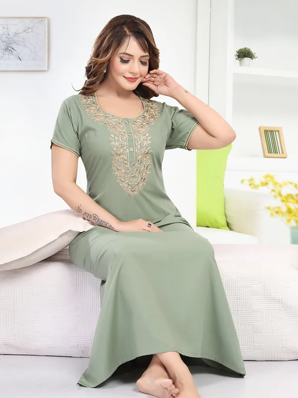 Pista_green_Cotton_Blend_Nighty_For_Women