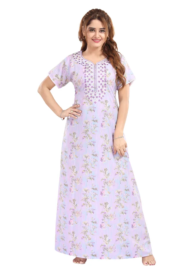 Purple_Floral_Cotton_blend_Night_Dress_For_Ladies
