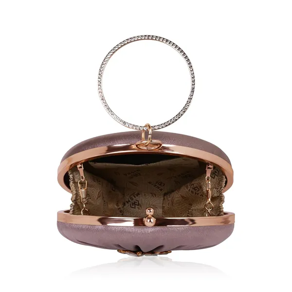 Khaki_Radiant_Bloom_Ring_Clutch,_Crystal_Rhinestone_Brooch,_Ring_Handle_With_Chain_For_Women_&_Girls_(14_X_3_X_14_Cm)