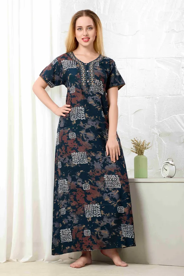 Rama_green_Ajrakh_style_embroidered__A-line_Alpine__Nighty_for_Women