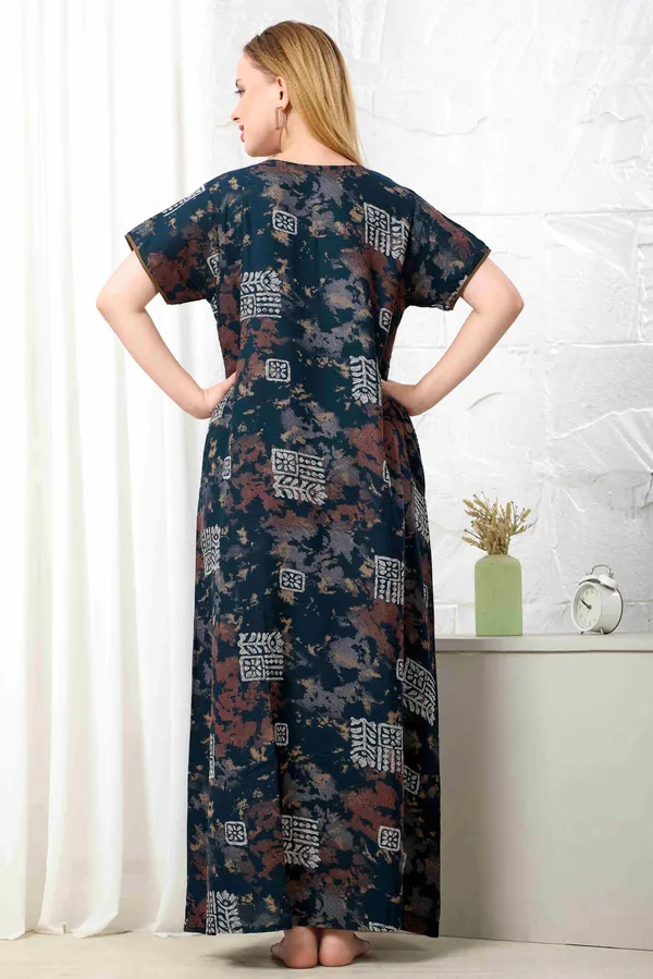Rama_green_Ajrakh_style_embroidered__A-line_Alpine__Nighty_for_Women