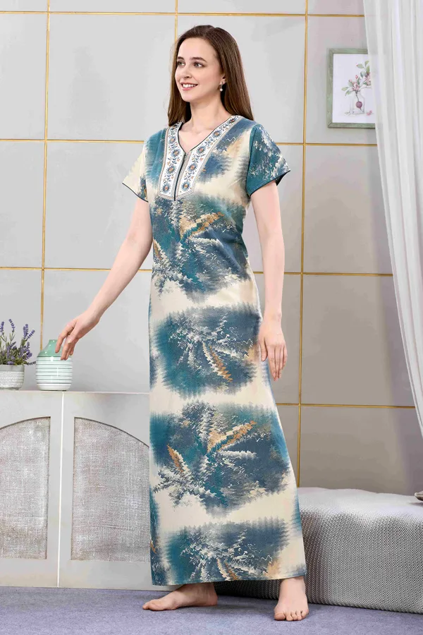 Rama_green_tye-dye_embroidered__A-line_Alpine__Nighty_for_Women