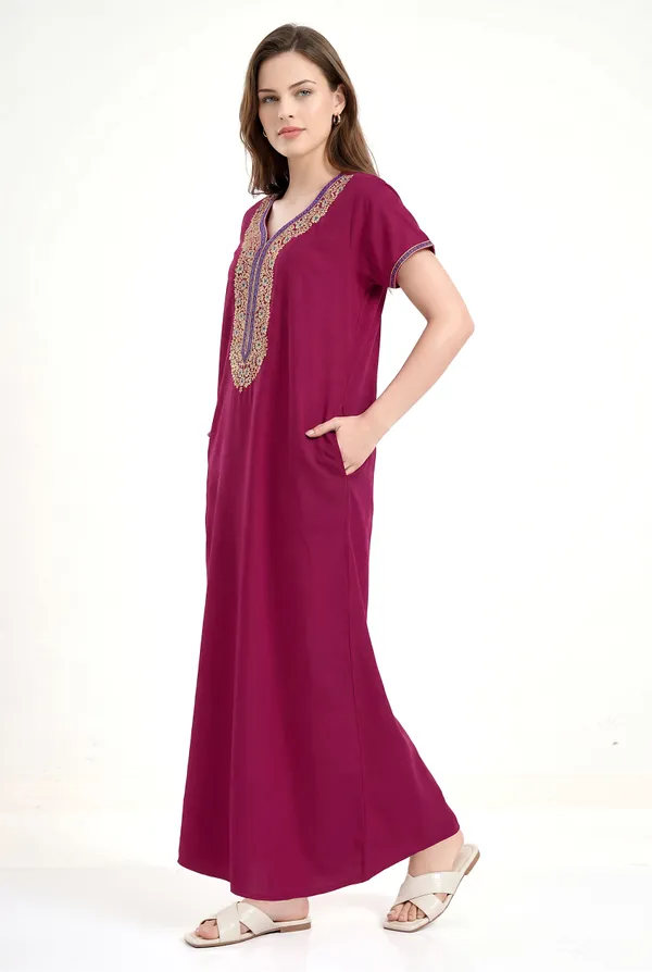 Rani_plain_embroidery_Cotton_blend_Night_Dress_For_Ladies