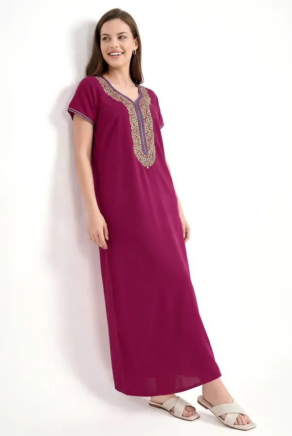 Rani_plain_embroidery_Cotton_blend_Night_Dress_For_Ladies