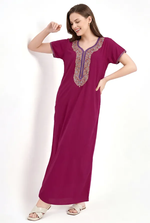 Rani_plain_embroidery_Cotton_blend_Night_Dress_For_Ladies