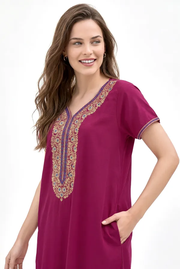 Rani_plain_embroidery_Cotton_blend_Night_Dress_For_Ladies