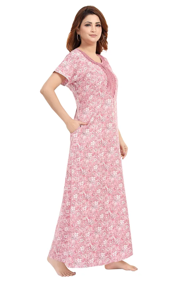 Rose_Floral_Cotton_blend_Night_Dress_For_Ladies