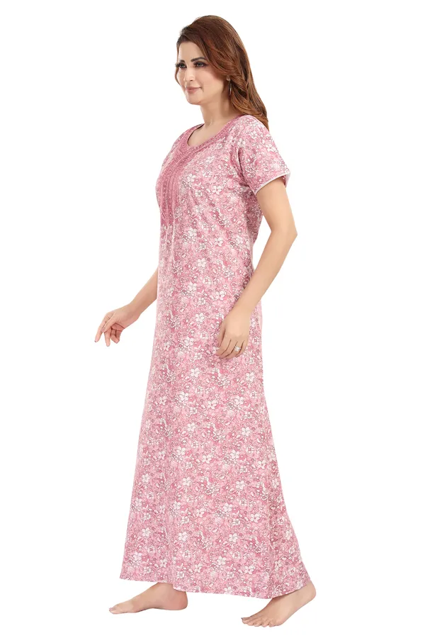 Rose_Floral_Cotton_blend_Night_Dress_For_Ladies