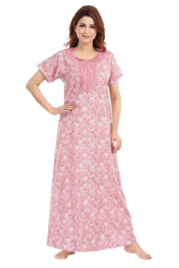 Rose_Floral_Cotton_blend_Night_Dress_For_Ladies