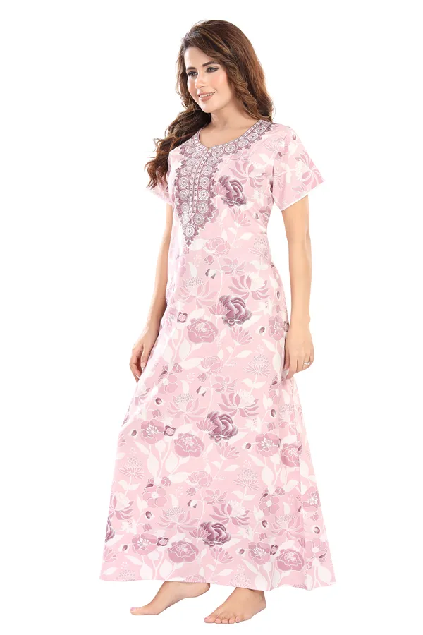 Rose_Floral_Cotton_blend_Night_Dress_For_Ladies