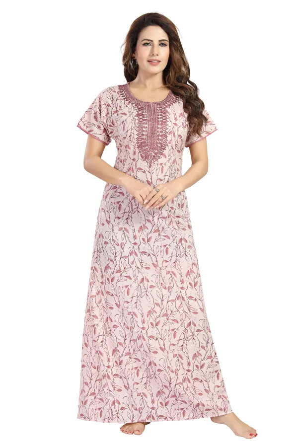 Rose_Floral_Cotton_blend_Night_Dress_For_Ladies
