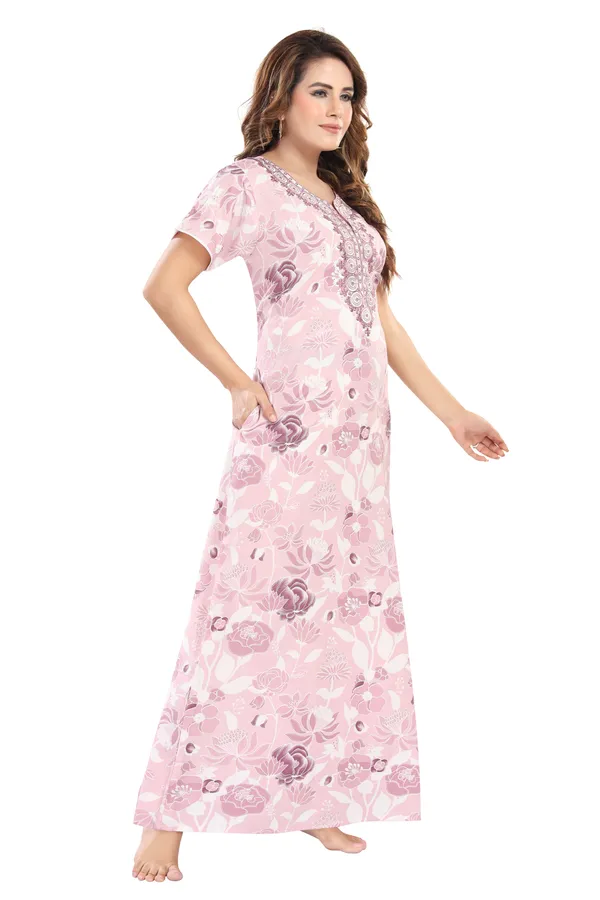 Rose_Floral_Cotton_blend_Night_Dress_For_Ladies