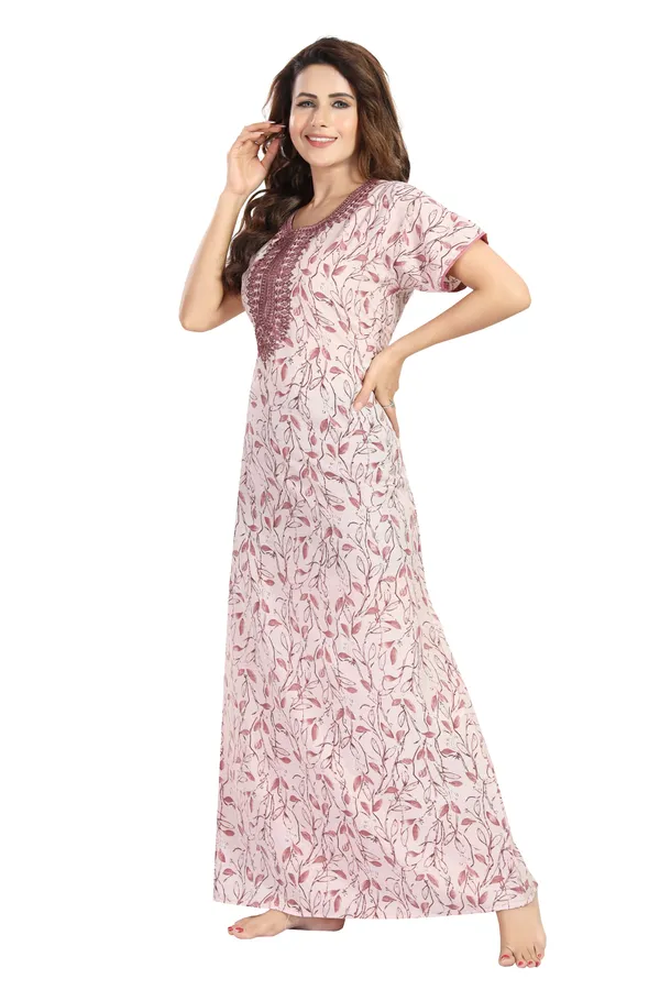 Rose_Floral_Cotton_blend_Night_Dress_For_Ladies