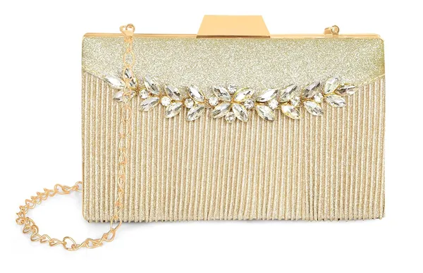 Gold_Shimmer_Grace_Clutch_Bag_With_Crystal_Leaf_Accent,_Glitter_Finish,_And_Detachable_Chain_For_Women_&_Girls_(22_X_8_X_15_Cm)