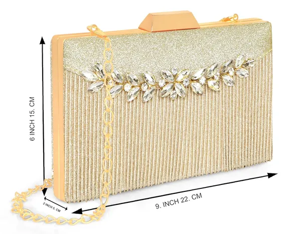 Gold_Shimmer_Grace_Clutch_Bag_With_Crystal_Leaf_Accent,_Glitter_Finish,_And_Detachable_Chain_For_Women_&_Girls_(22_X_8_X_15_Cm)