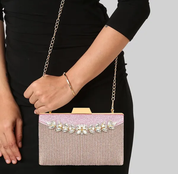 Pink_Shimmer_Grace_Clutch_Bag_With_Crystal_Leaf_Accent,_Glitter_Finish,_And_Detachable_Chain_For_Women_&_Girls_(22_X_8_X_15_Cm)