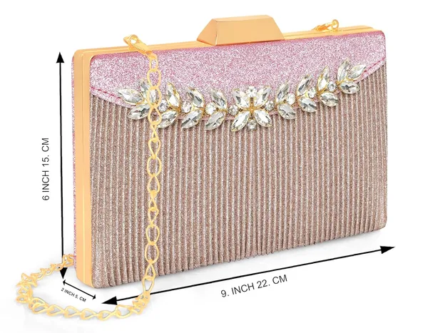 Pink_Shimmer_Grace_Clutch_Bag_With_Crystal_Leaf_Accent,_Glitter_Finish,_And_Detachable_Chain_For_Women_&_Girls_(22_X_8_X_15_Cm)