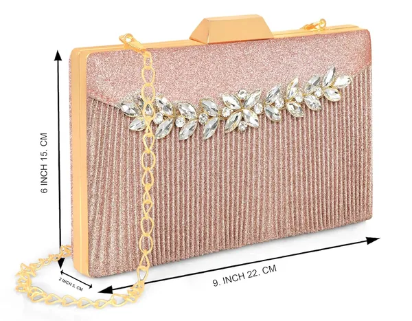 Rose_Gold_Shimmer_Grace_Clutch_Bag_With_Crystal_Leaf_Accent,_Glitter_Finish,_And_Detachable_Chain_For_Women_&_Girls_(22_X_8_X_15_Cm)