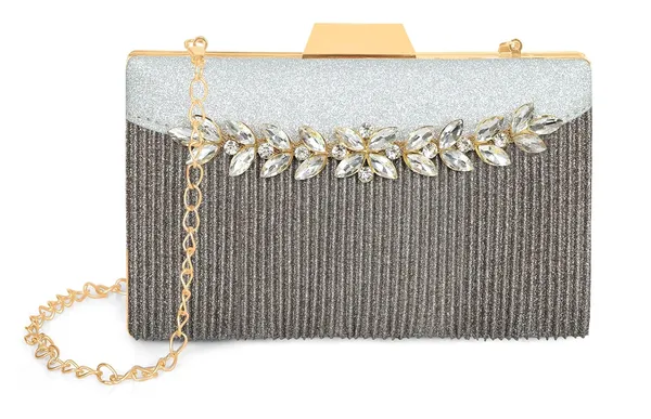 Silver_Shimmer_Grace_Clutch_Bag_With_Crystal_Leaf_Accent,_Glitter_Finish,_And_Detachable_Chain_For_Women_&_Girls_(22_X_8_X_15_Cm)
