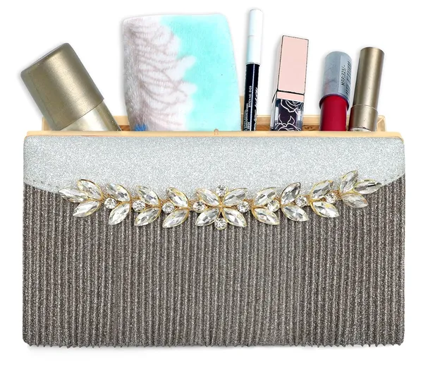 Silver_Shimmer_Grace_Clutch_Bag_With_Crystal_Leaf_Accent,_Glitter_Finish,_And_Detachable_Chain_For_Women_&_Girls_(22_X_8_X_15_Cm)