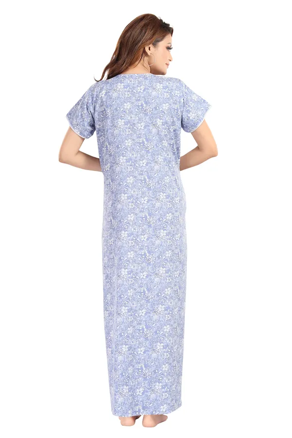 Sky_Blue_Floral_Cotton_blend_Night_Dress_For_Ladies